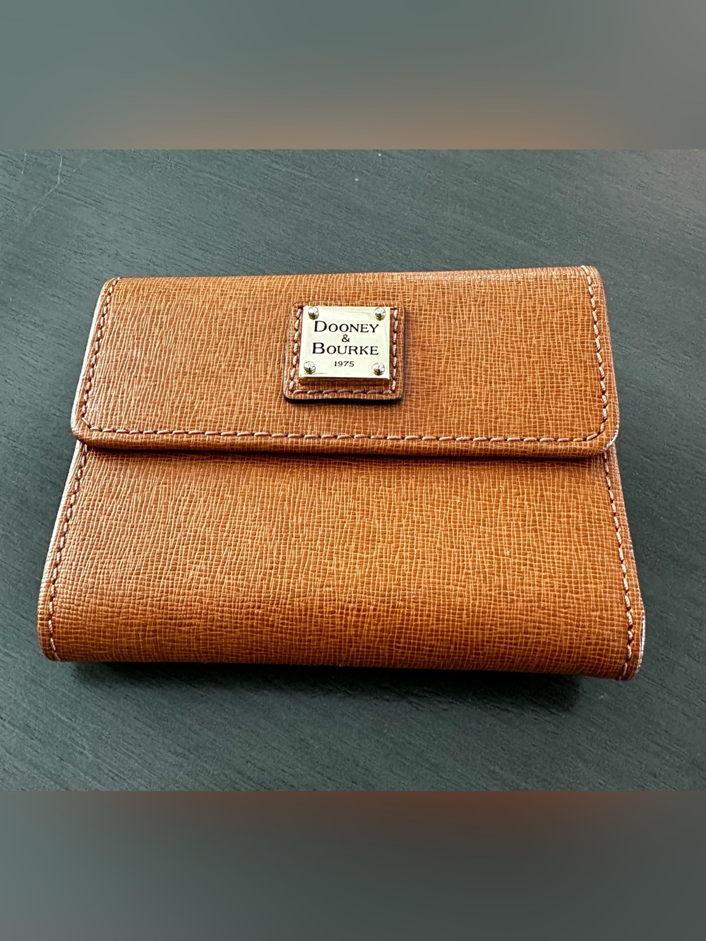 Dooney & Bourke Tan Leather Saffiano-Texture Wallet with Gold Plaque
